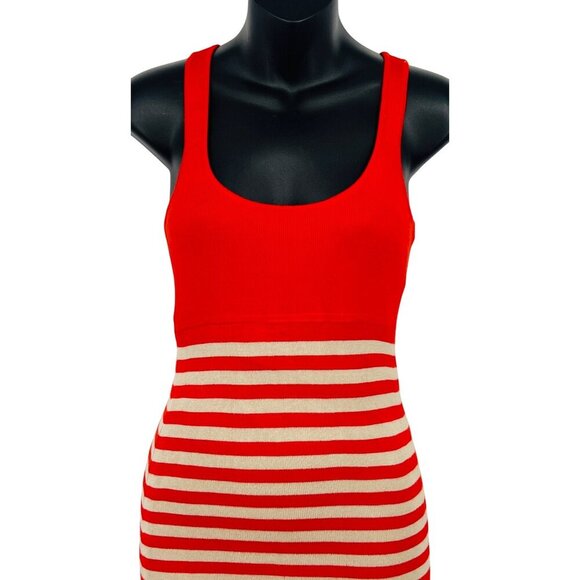 Bebe Red Cream Stripe Maxi Tank Dress Size Small S Bodycon Sleeveless Scoop EUC - Picture 2 of 9